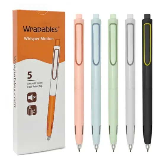 Wrapables Whisper Motion Silent Retractable Gel Pen Set (5 Pack), 0.5mm Fine Point, for Home, Office, Work image {15}