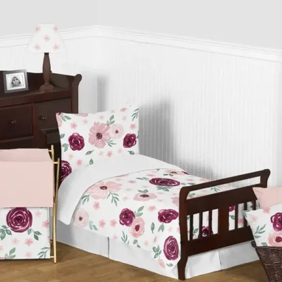 Watercolor Floral Bedding Set Burgundy Wine/Pink - Sweet Jojo Designs image {5}