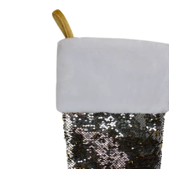 Northlight 22.75" Gold and Silver Reversible Sequined Christmas Stocking image {4}
