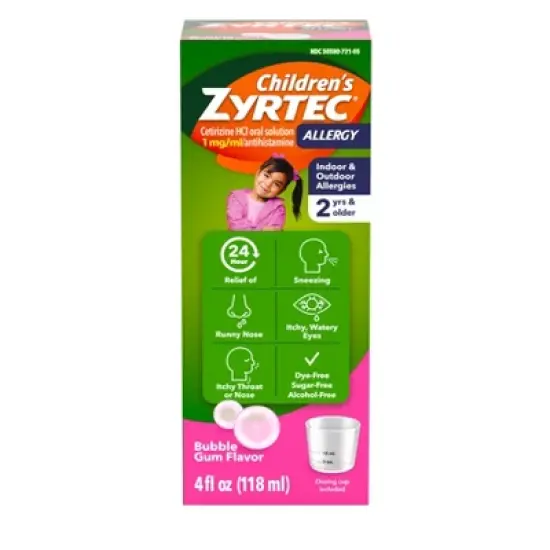 Children's Zyrtec 24 Hour Allergy Relief Syrup - Bubble Gum - Cetirizine - 4 fl oz image {10}