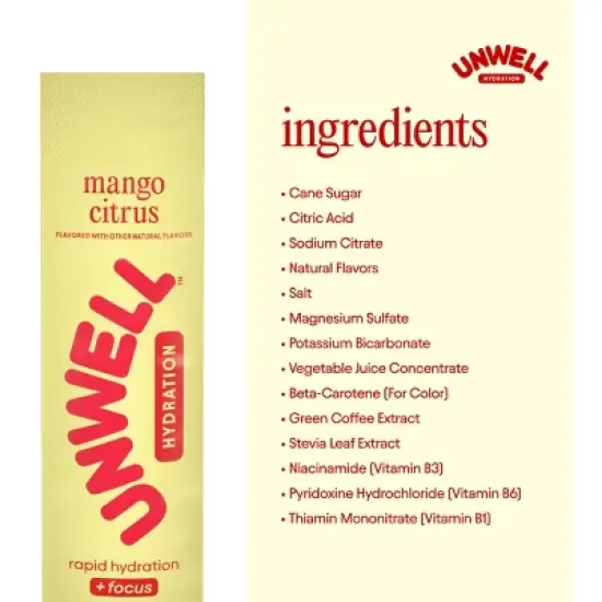 Unwell Hydration+Focus Mango Citrus Powder Stick Sport Drink - 8pk image {3}