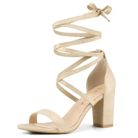 Allegra K Women's Open Toe Lace Up Chunky High Heels Sandals image {9}