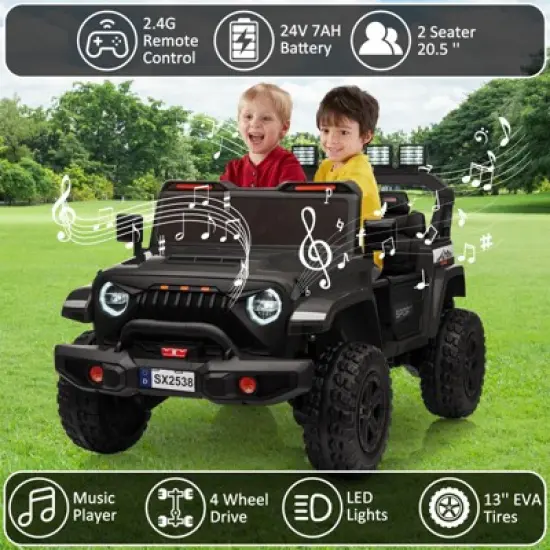 Jojoka 24V Power Wheel 2-Seater Kids Ride-On Car with Remote Control, 4WD 800W Motor, Off-road Car Toy with Adjustable Speeds, Built-in Music image {6}