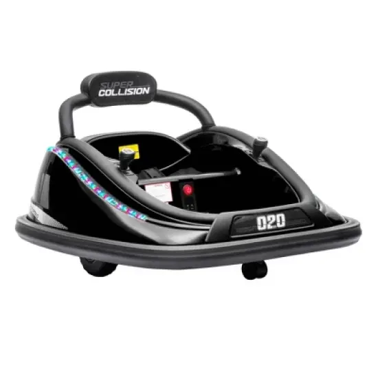 Aosom 12V Kids Bumper Car, 360&deg; Rotation Electric Ride On Car, Twins Motor Battery Powered Toy, w/ Parent Remote Control, Safety Belt, Colorful LED Lights, for Boys and Girls, Black image {6}