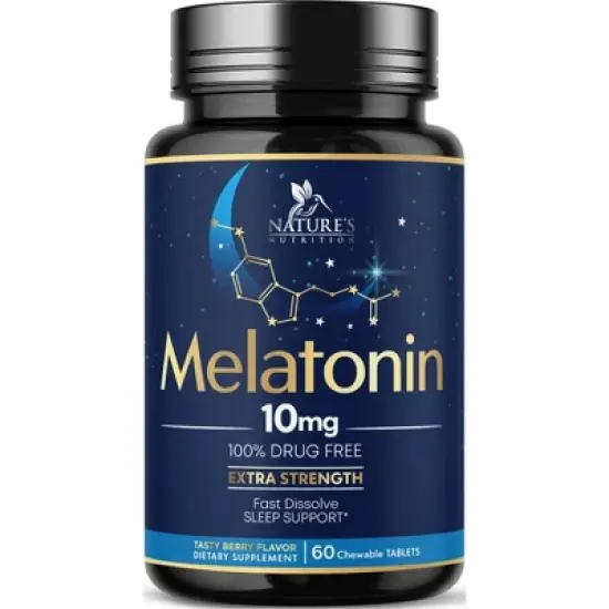 Melatonin 10mg Tablets Extra Strength Sugar Free Sleep Support for Adults - 60 Count By Nature's Nutrition image {9}