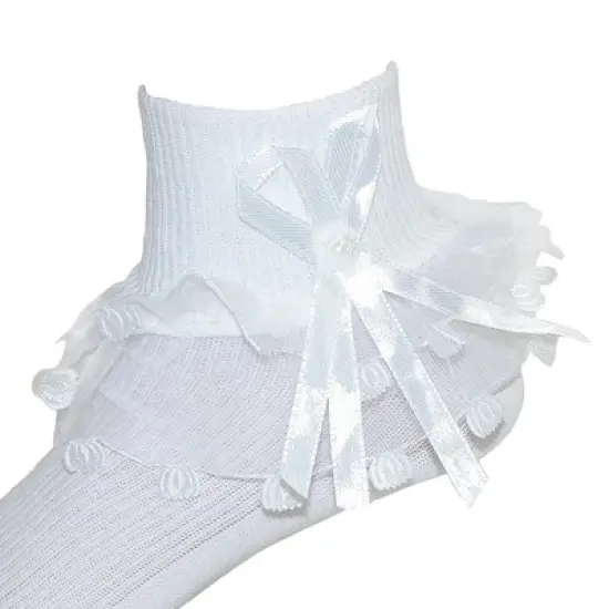 CTM Girls' Ruffle Trim Lace Anklet Socks (3 Pair Pack) image {1}