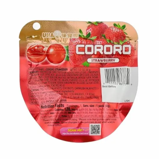 UHA Cororo Japanese Fruit Juice Gummy Candy STRAWBERRY Flavor 1.41 Oz./40 g. (Pack of 6) image {3}