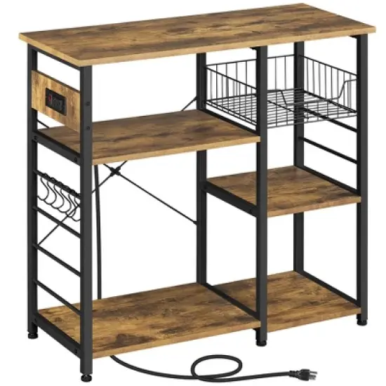 Yaheetech Vintage Kitchen Island Baker's Rack with Power Outlet Utility Microwave Stand image {7}