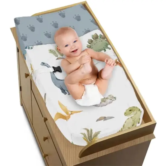 Sweet Jojo Designs Boy Changing Pad Cover Watercolor Dinosaur Dino Multicolor image {1}