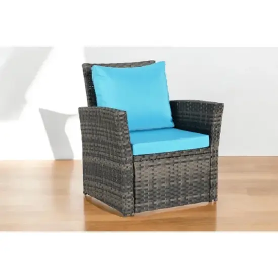 Mshliw 4-Piece Outdoor Patio Furniture Set, Garden Wicker Sofa with Tempered Glass Coffee Table, Poolside Lawn Chairs, Cushions, Modular Design image {4}