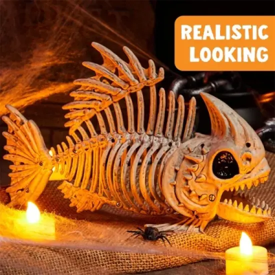 Joyfy 2 PCS 9.5" Halloween Fish Skeleton Decorations Plastic Fish Bone Halloween Indoor Outdoor Decor Party Favors Haunted House Graveyard Props image {4}