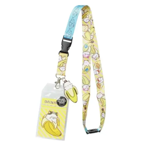 Bananya Lanyard ID Badge Holder With 2" Rubber Charm Pendant And Collectible Sticker image {3}