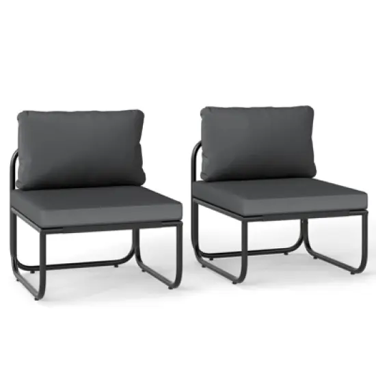 Tangkula Patio Chairs Set of 2 w/ Removable Cushions Heavy Duty Metal Frame Poolside image {8}