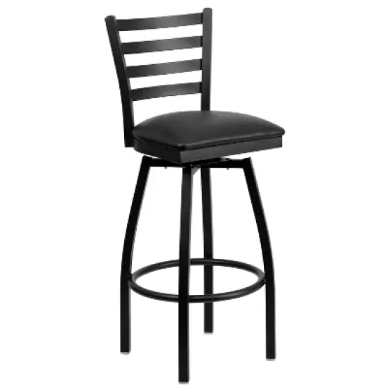 Flash Furniture Black Ladder Back Swivel Metal Barstool image {13}