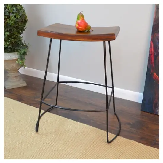 Set of 2 24" Portia Saddle Seat Counter Height Barstools Metal/Chestnut - Carolina Chair & Table image {1}