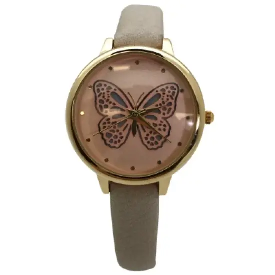 Olivia Pratt Thin Faux Leather Butterfly Face Women Watch image {5}