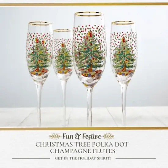 Spode Christmas Tree 8.45 Fl. Oz. Footed Champagne Flute (Set of 4), Polka Dot - Sparkling Wine Glasses for Holiday Celebrations image {1}