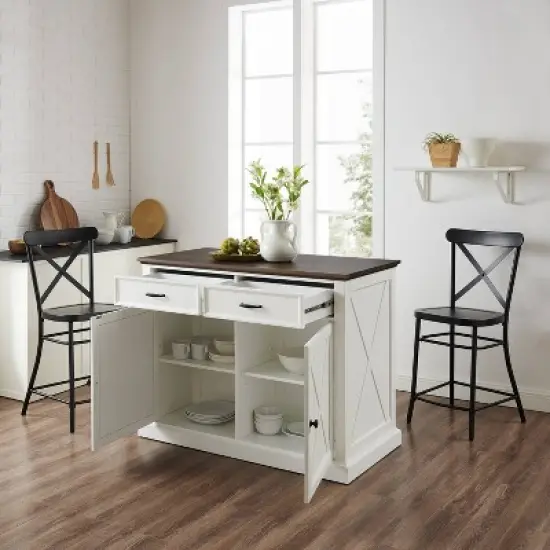 Clifton Kitchen Island with Camille Stools Distressed White/Black - Crosley image {2}