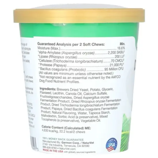 NaturVet Digestive Enzymes Daily Digestive Support + Pre and Probiotic, For Dogs, 70 Soft Chews, 5.9 oz (168 g) image {1}