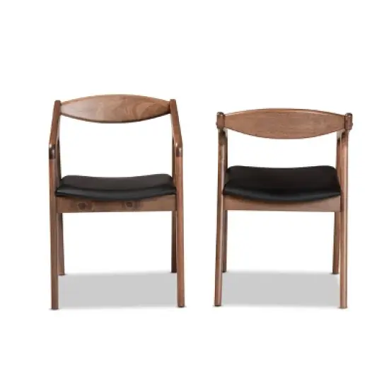 2pc Harland Faux Leather Upholstered and Wood Dining Chair Set - Baxton Studio image {1}
