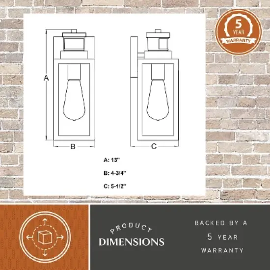 VAXCEL Lombard 4.75-in. 1 Light Black Motion Sensor Dusk to Dawn Outdoor Wall Lantern Clear Glass image {5}