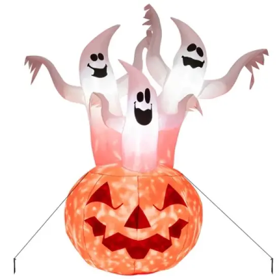 Costway 6 FT Inflatable Halloween Tree White Ghosts with Pumpkin Decor w/ Rotating Lamp image {9}