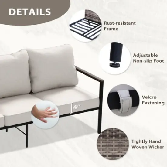 EAGLE PEAK Sunset Dune Collection Modern Outdoor Furniture Sofa, 3-Seat Wicker Patio Couch with Cushions image {2}