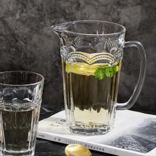 Slickblue 35oz Glass Pitcher with Embossed Optic Design - for Everyday Use image {1}