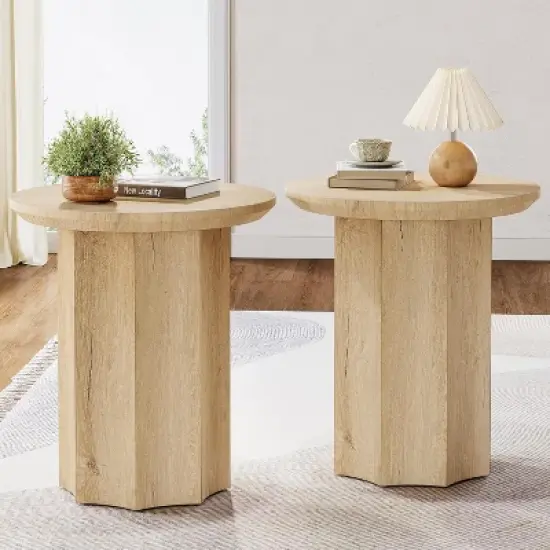 Tribesigns Round End Table, Wooden Side Table with Octagonal Base, Modern Nightstand for Living Room, Bedroom, Easy Assembly image {10}