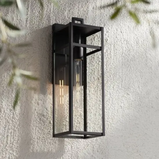 John Timberland San Lucas 18 3/4" High Modern Outdoor Wall Light Fixture Mount Porch House Set of 2 Weatherproof Sand Black Metal Clear Glass Shade image {8}