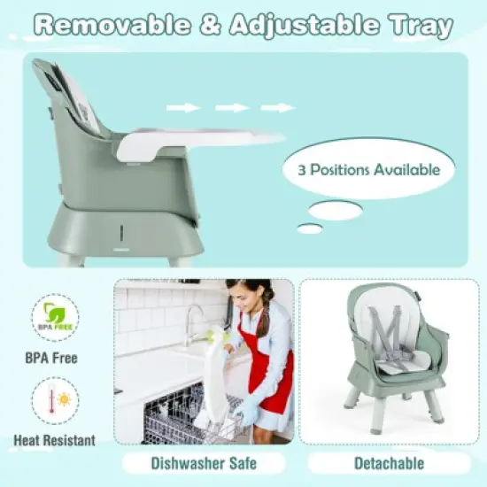 Safstar 8-in-1 Baby High Chair w/ Double-layer Cushions Multifunctional Toddler Black image {6}