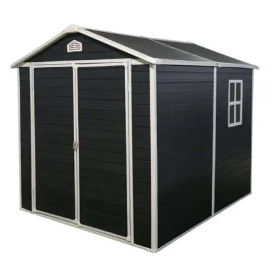 Outdoor Resin Storage Shed with Floor, Weather-Resistant Tools Shed with Pad-Lockable Double Doors, Windows and Air Vents, Sloping Roof Design image {5}