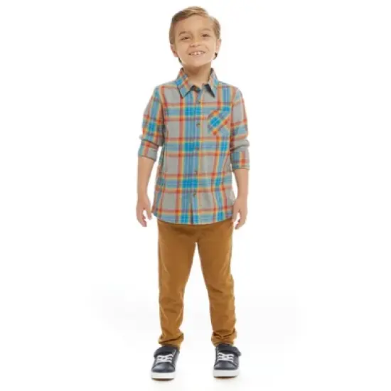 Andy & Evan  Toddler Heather Grey Plaid Ultra Soft Buttondown image {4}