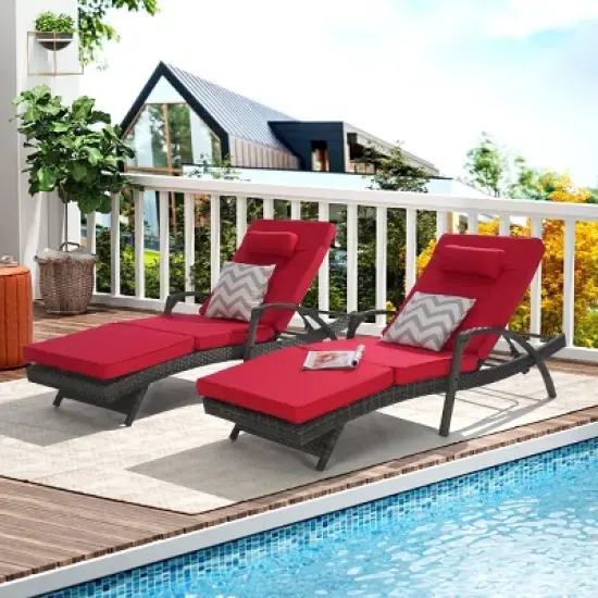 Outdoor Patio Chaise Lounges,Patio Adjustable Recliner up to 150&deg; with Removable Cushions,Armrest Wicker Long Reclining Chaise-Coolbibila image {12}