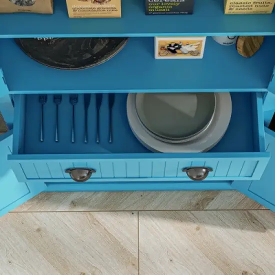 Gulches Traditional 72"H Kitchen Pantry Cabinet - Freestanding, 4 Doors, 1 Drawer, 3 Adjustable Shelves, Light Blue, 30"W x16"D image {8}