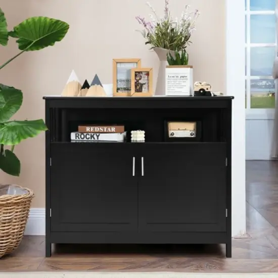 Costway Kitchen Buffet Server Sideboard Storage Cabinet w/2 Doors & Shelf White\Black image {3}