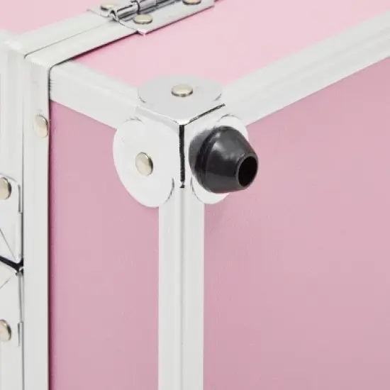 Glamlily Iridescent Pink Train Makeup Case, 3 Tier 5 Compartment Cosmetic Storage Box image {8}