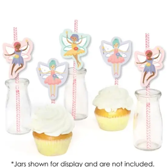 Big Dot of Happiness Let's Be Fairies - Paper Straw Decor - Fairy Garden Birthday Party Striped Decorative Straws - Set of 24 image {3}