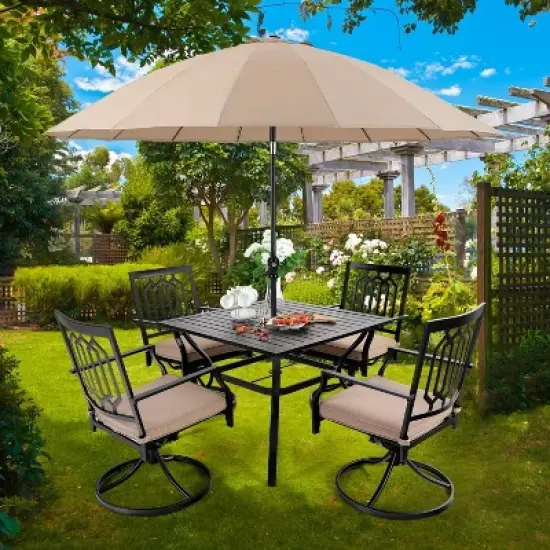 5PC Patio Dining Set with 37" Square Table & Swivel Chairs - Captiva Designs image {11}