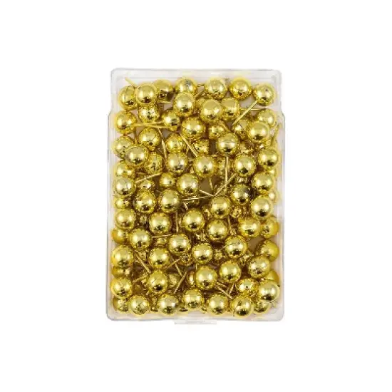 JAM Paper Colored Map Thumb Tacks Gold Round Head Push Pins 2 Packs of 100 22432213A image {2}
