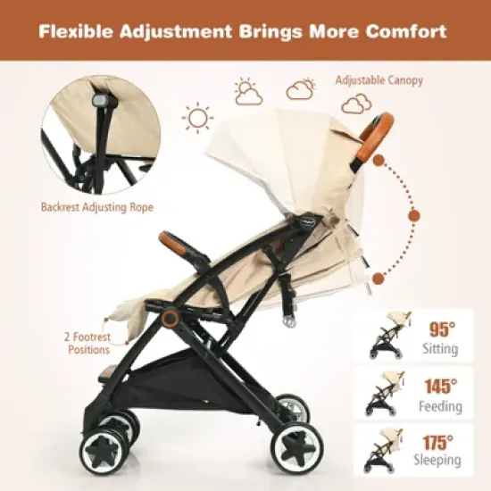 Infans Lightweight Baby Stroller Aluminium Frame w/ Net for Travel Beige image {3}