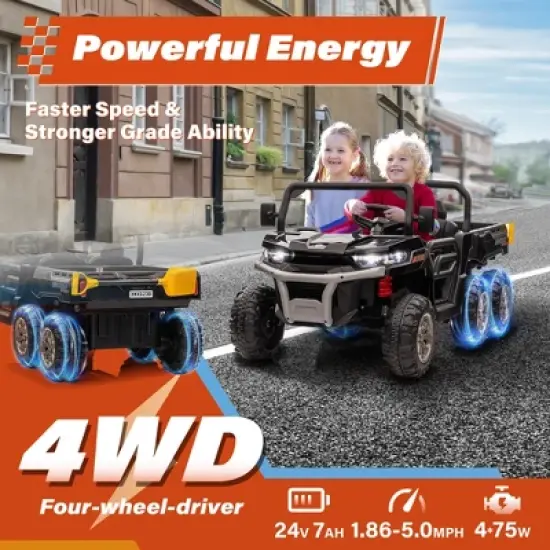 24V 2 Seater Ride on Car Dump Truck, 4WD Powerful Kids UTV w/2.4G Remote, 3 Adjustable Speed, Bluetooth Music, Spring Suspension image {6}