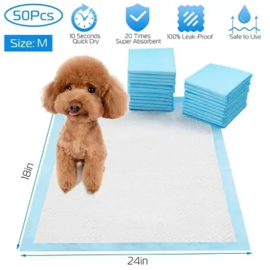 Racxily 50Pcs/Set Dog Training Pads Puppy Pee Pads Cat Wee Mats Potty-Train 24x18In M image {1}