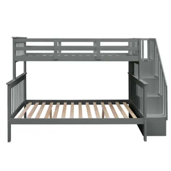 Twin-Over-Full Bunk Bed with Storage Stairs and Guard Rail - ModernLuxe image {4}