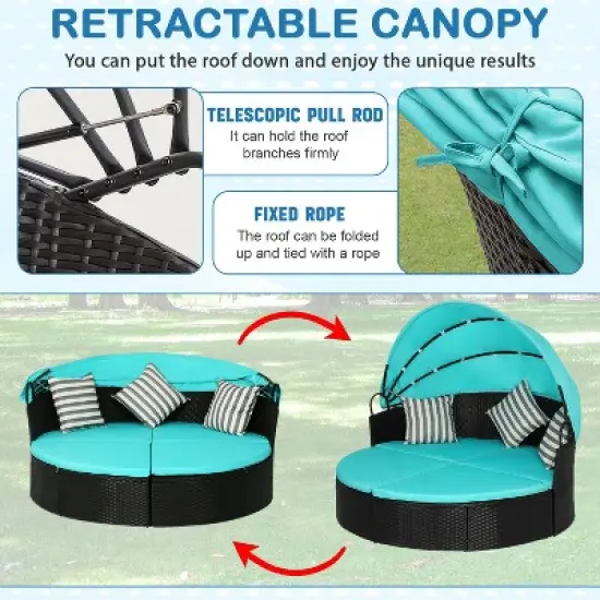 BestMassage Round Wicker Patio Daybed for Backyard Porch Patio or Poolside image {3}
