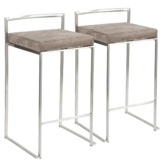 Set of 2 26" Fuji Contemporary Stackable Counter Height Barstool Stainless Steel with Cushion - Lumisource image {11}