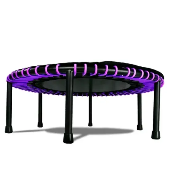 LEAPS & REBOUNDS 40" Adjustable Stability Bar Attachment with 40" Mini Fitness Trampoline and Home Gym Rebounder for Cardio Exercises, Purple image {3}