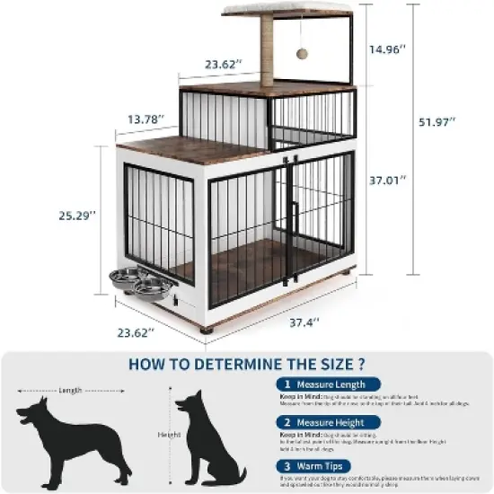 Dog Crate Large Furniture Kennel XL, with Cat Scratching Post Resting Platform, 2 Food Bowl, 2 in 1 Wooden Pet Cage House for with Both Dogs and Cats image {2}