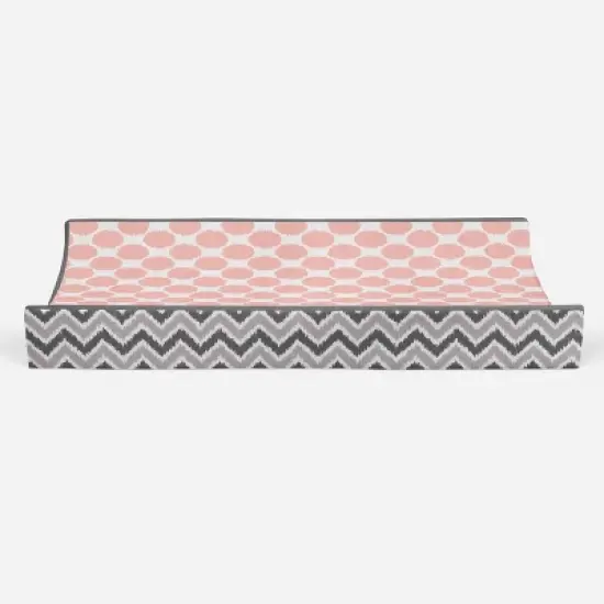 Bacati - Ikat Zigzag Coral Dots Muslin Changing Pad Cover image {4}