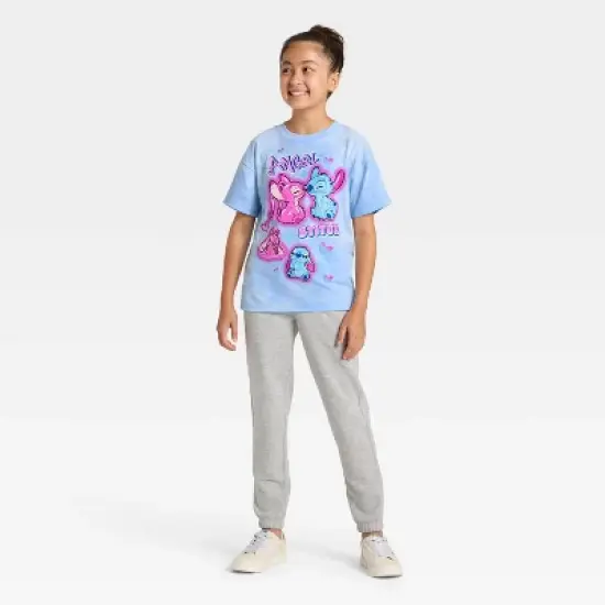 Girls' Disney Stitch and Angel Short Sleeve Oversized Graphic T-Shirt - Blue image {3}